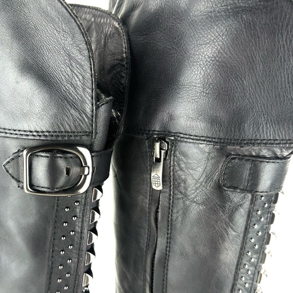VINCE CAMUTO BOLLO BLACK LEATHER BLOCK HEEL STUDDED OVER-THE-KNEE/KNEE HIGH BOOT - Picture 9 of 14